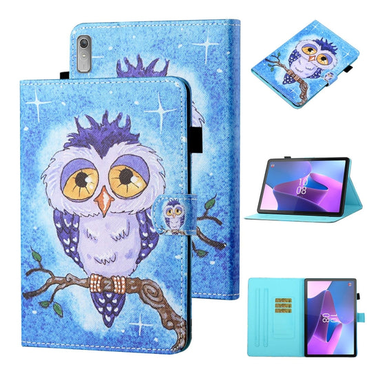 For Lenovo Tab P12 2023 / TB370FU Coloured Drawing Stitching Smart Leather Tablet Case(Blue Owl) - Lenovo by PMC Jewellery | Online Shopping South Africa | PMC Jewellery | Buy Now Pay Later Mobicred