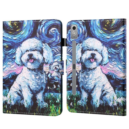 For Lenovo Tab P12 2023 / TB370FU Coloured Drawing Stitching Smart Leather Tablet Case(Oil Painting Dog) - Lenovo by PMC Jewellery | Online Shopping South Africa | PMC Jewellery | Buy Now Pay Later Mobicred