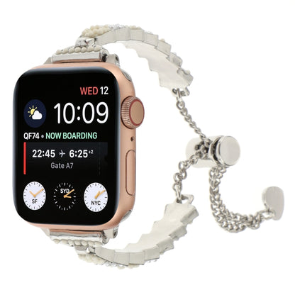 For Apple Watch SE 2023 44mm Shell Beads Chain Bracelet Metal Watch Band(Beige White Silver) - Watch Bands by PMC Jewellery | Online Shopping South Africa | PMC Jewellery