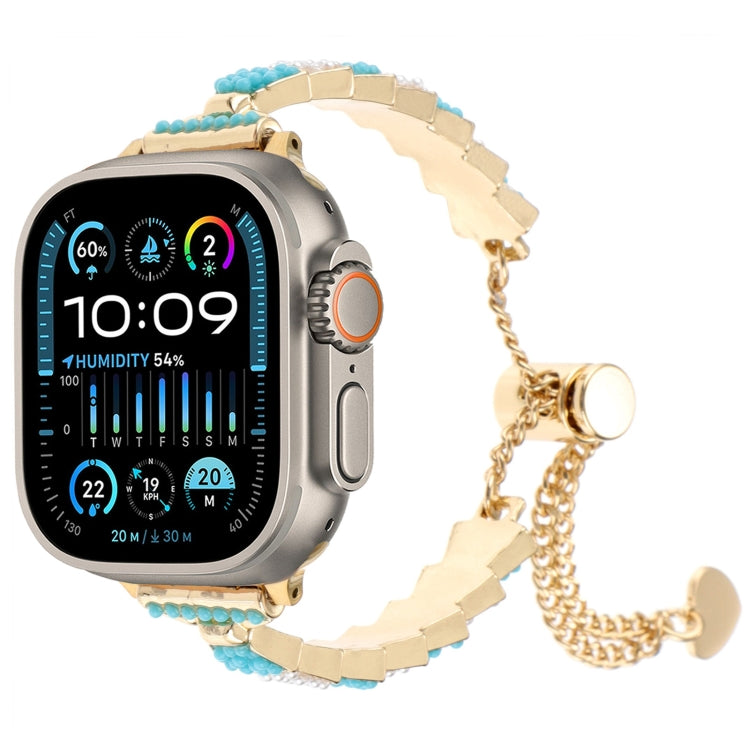 For Apple Watch Ultra 2 49mm Shell Beads Chain Bracelet Metal Watch Band(Blue White Gold) - Watch Bands by PMC Jewellery | Online Shopping South Africa | PMC Jewellery