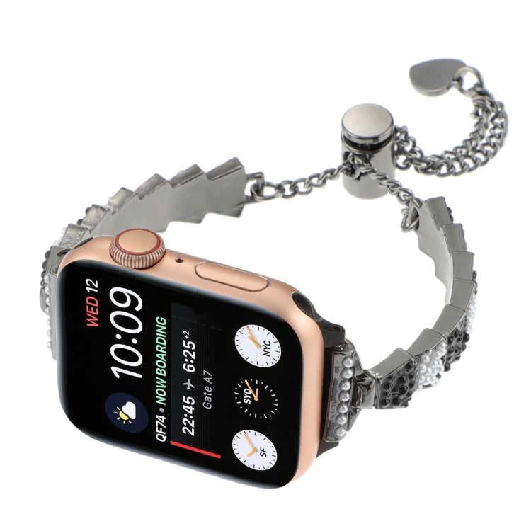 For Apple Watch SE 2022 40mm Shell Beads Chain Bracelet Metal Watch Band(Black White) - Watch Bands by PMC Jewellery | Online Shopping South Africa | PMC Jewellery