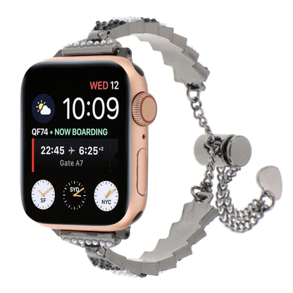 For Apple Watch Series 6 40mm Shell Beads Chain Bracelet Metal Watch Band(Black White) - Watch Bands by PMC Jewellery | Online Shopping South Africa | PMC Jewellery