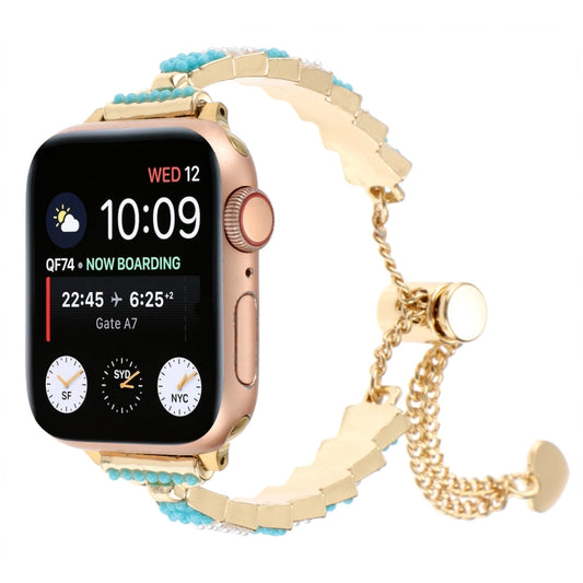 For Apple Watch Series 6 44mm Shell Beads Chain Bracelet Metal Watch Band(Blue White Gold) - Watch Bands by PMC Jewellery | Online Shopping South Africa | PMC Jewellery