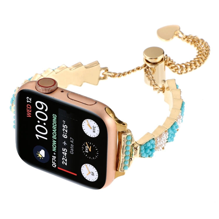 For Apple Watch 42mm Shell Beads Chain Bracelet Metal Watch Band(Blue White Gold) - Watch Bands by PMC Jewellery | Online Shopping South Africa | PMC Jewellery