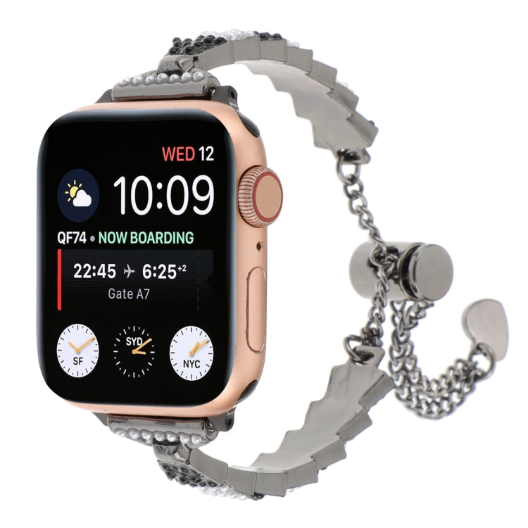 For Apple Watch 38mm Shell Beads Chain Bracelet Metal Watch Band(Black White) - Watch Bands by PMC Jewellery | Online Shopping South Africa | PMC Jewellery