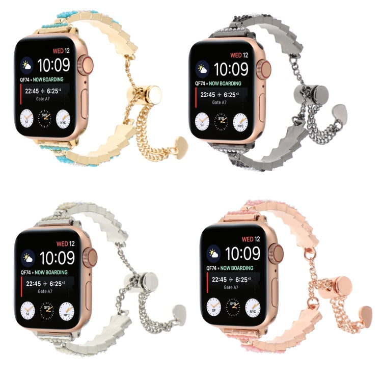 For Apple Watch SE 2023 44mm Shell Beads Chain Bracelet Metal Watch Band(Black White) - Watch Bands by PMC Jewellery | Online Shopping South Africa | PMC Jewellery