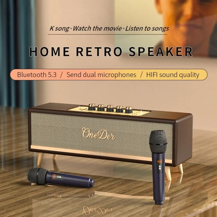 Oneder D8 Wireless Retro Dual Microphone Bluetooth Speaker(Brown) - free shipping - PMC Jewellery - Order now!