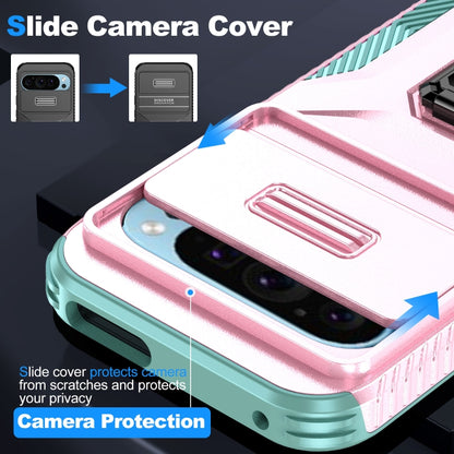 For Google Pixel 9 / Pixel 9 Pro Sliding Camshield Holder Phone Case(Pink + Grey Green) - Google Cases by PMC Jewellery | Online Shopping South Africa | PMC Jewellery | Buy Now Pay Later Mobicred