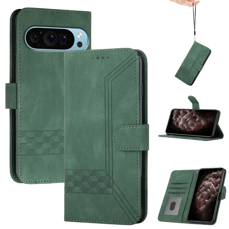 For Google Pixel 9 Cubic Skin Feel Flip Leather Phone Case(Green) - Google Cases by PMC Jewellery | Online Shopping South Africa | PMC Jewellery | Buy Now Pay Later Mobicred