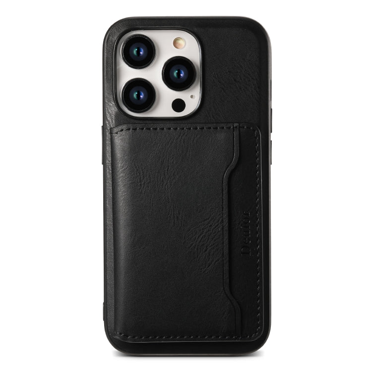 For iPhone 15 Pro Max Denior Cowhide Texture Leather MagSafe Detachable Wallet Phone Case(Black) - iPhone 15 Pro Max Cases by Denior | Online Shopping South Africa | PMC Jewellery | Buy Now Pay Later Mobicred