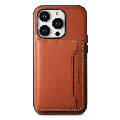 For iPhone 15 Pro Max Denior Cowhide Texture Leather MagSafe Detachable Wallet Phone Case(Brown) - iPhone 15 Pro Max Cases by Denior | Online Shopping South Africa | PMC Jewellery | Buy Now Pay Later Mobicred