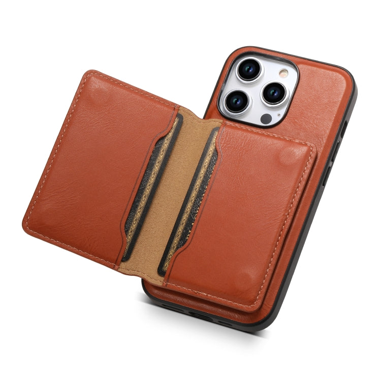 For iPhone 15 Pro Max Denior Cowhide Texture Leather MagSafe Detachable Wallet Phone Case(Brown) - iPhone 15 Pro Max Cases by Denior | Online Shopping South Africa | PMC Jewellery | Buy Now Pay Later Mobicred