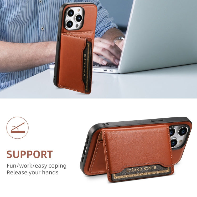 For iPhone 14 Denior Cowhide Texture Leather MagSafe Detachable Wallet Phone Case(Brown) - iPhone 14 Cases by Denior | Online Shopping South Africa | PMC Jewellery | Buy Now Pay Later Mobicred