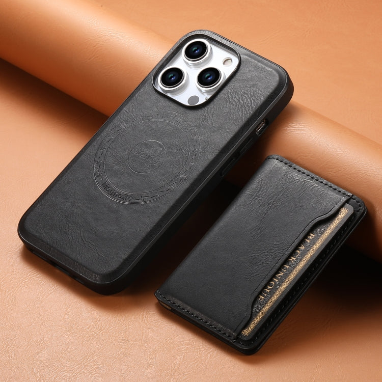 For iPhone 14 Pro Denior Cowhide Texture Leather MagSafe Detachable Wallet Phone Case(Black) - iPhone 14 Pro Cases by Denior | Online Shopping South Africa | PMC Jewellery | Buy Now Pay Later Mobicred