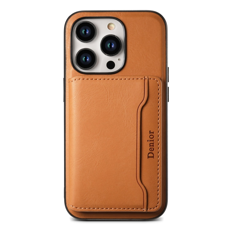 For iPhone 14 Pro Denior Cowhide Texture Leather MagSafe Detachable Wallet Phone Case(Khaki) - iPhone 14 Pro Cases by Denior | Online Shopping South Africa | PMC Jewellery | Buy Now Pay Later Mobicred