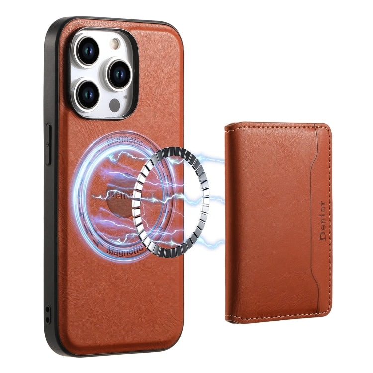 For iPhone 13 Pro Max Denior Cowhide Texture Leather MagSafe Detachable Wallet Phone Case(Brown) - iPhone 13 Pro Max Cases by Denior | Online Shopping South Africa | PMC Jewellery | Buy Now Pay Later Mobicred