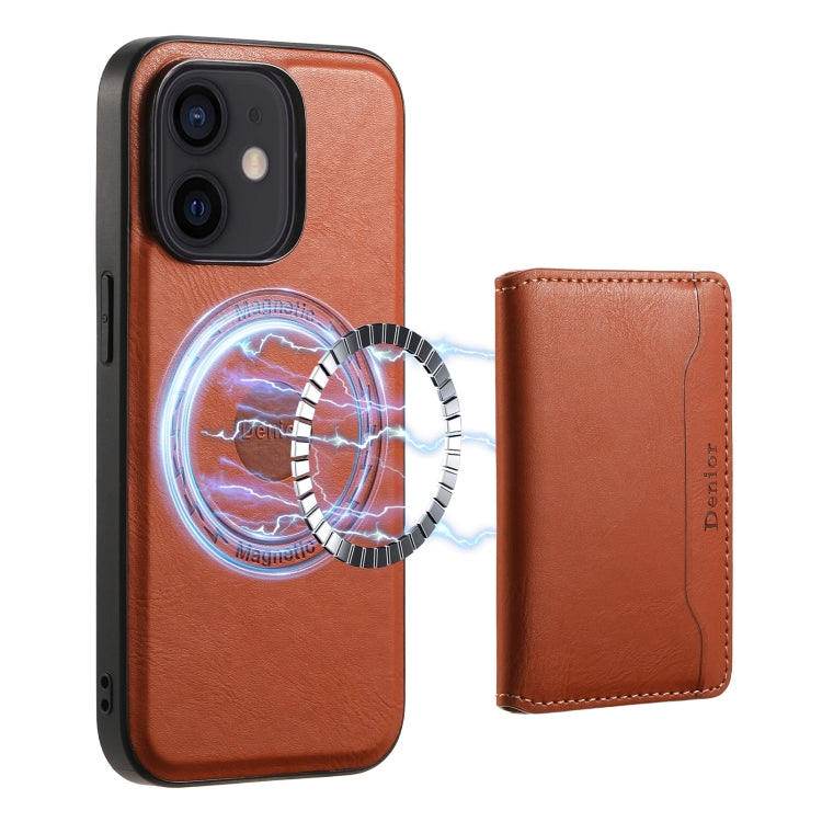 For iPhone 12 Denior Cowhide Texture Leather MagSafe Detachable Wallet Phone Case(Brown) - iPhone 12 / 12 Pro Cases by Denior | Online Shopping South Africa | PMC Jewellery | Buy Now Pay Later Mobicred