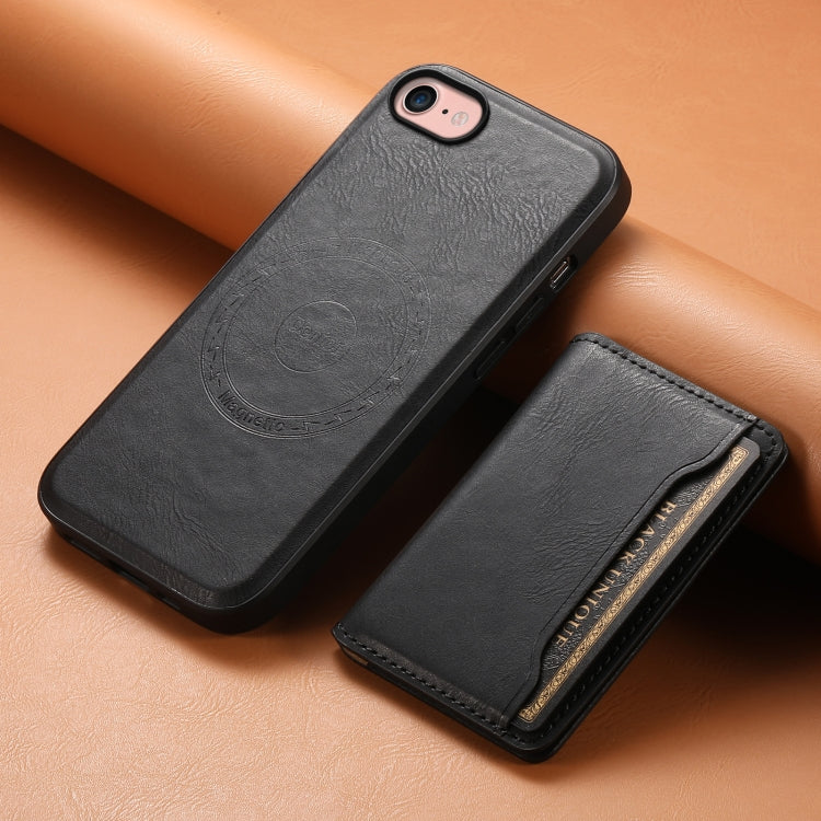 For iPhone SE 2022/2020/8/7 Denior Cowhide Texture Leather MagSafe Detachable Wallet Phone Case(Black) - iPhone SE 2022 / 2020 / 8 / 7 Cases by Denior | Online Shopping South Africa | PMC Jewellery | Buy Now Pay Later Mobicred