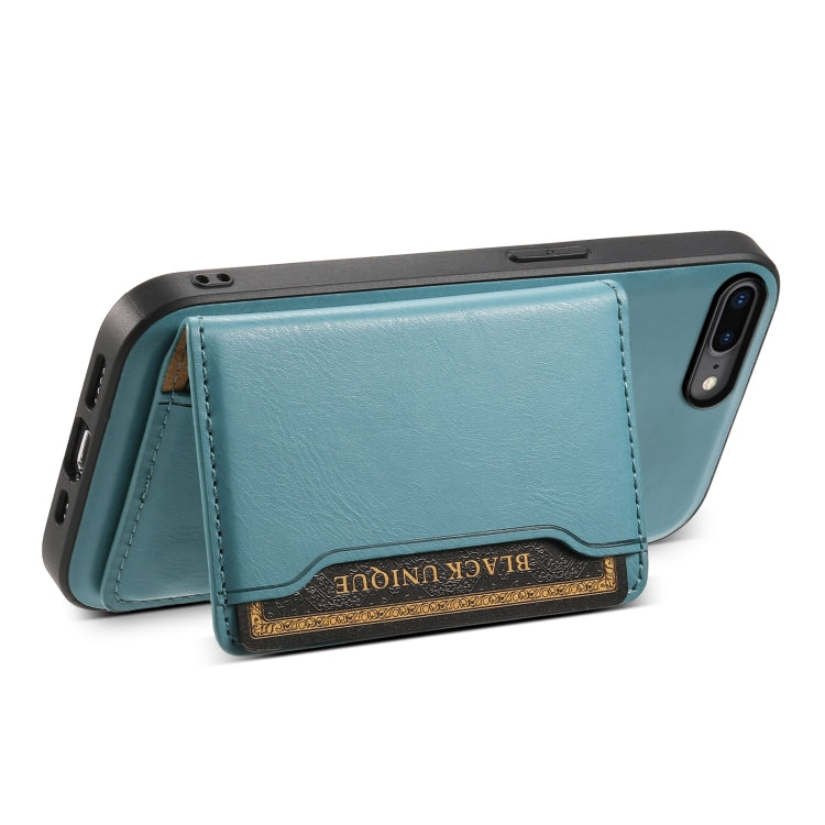 For iPhone 8 Plus/7 Plus Denior Cowhide Texture Leather MagSafe Detachable Wallet Phone Case(Blue) - More iPhone Cases by Denior | Online Shopping South Africa | PMC Jewellery | Buy Now Pay Later Mobicred