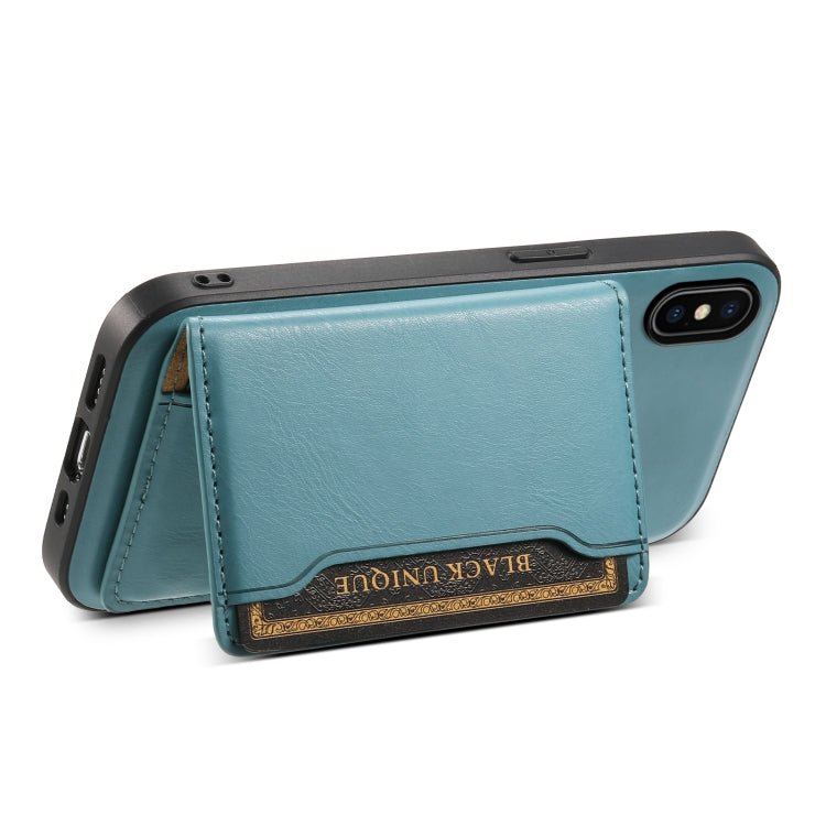 For iPhone X / XS Denior Cowhide Texture Leather MagSafe Detachable Wallet Phone Case(Blue) - More iPhone Cases by Denior | Online Shopping South Africa | PMC Jewellery | Buy Now Pay Later Mobicred