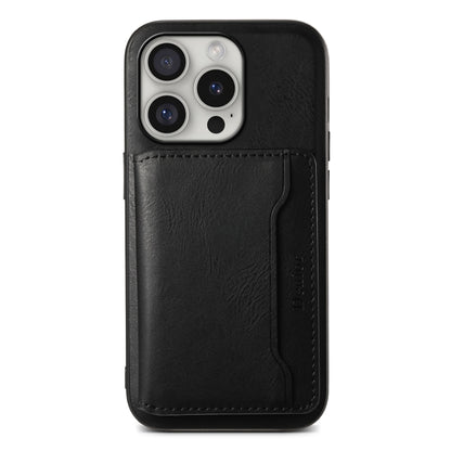 For iPhone 16 Pro Denior Cowhide Texture Leather MagSafe Detachable Wallet Phone Case(Black) - iPhone 16 Pro Cases by Denior | Online Shopping South Africa | PMC Jewellery | Buy Now Pay Later Mobicred