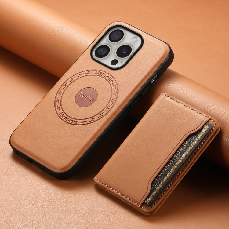 For iPhone 16 Pro Denior Cowhide Texture Leather MagSafe Detachable Wallet Phone Case(Khaki) - iPhone 16 Pro Cases by Denior | Online Shopping South Africa | PMC TechLife | Buy Now Pay Later Mobicred