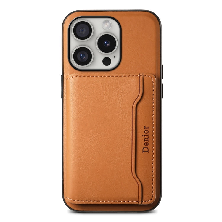 For iPhone 16 Pro Denior Cowhide Texture Leather MagSafe Detachable Wallet Phone Case(Khaki) - iPhone 16 Pro Cases by Denior | Online Shopping South Africa | PMC TechLife | Buy Now Pay Later Mobicred