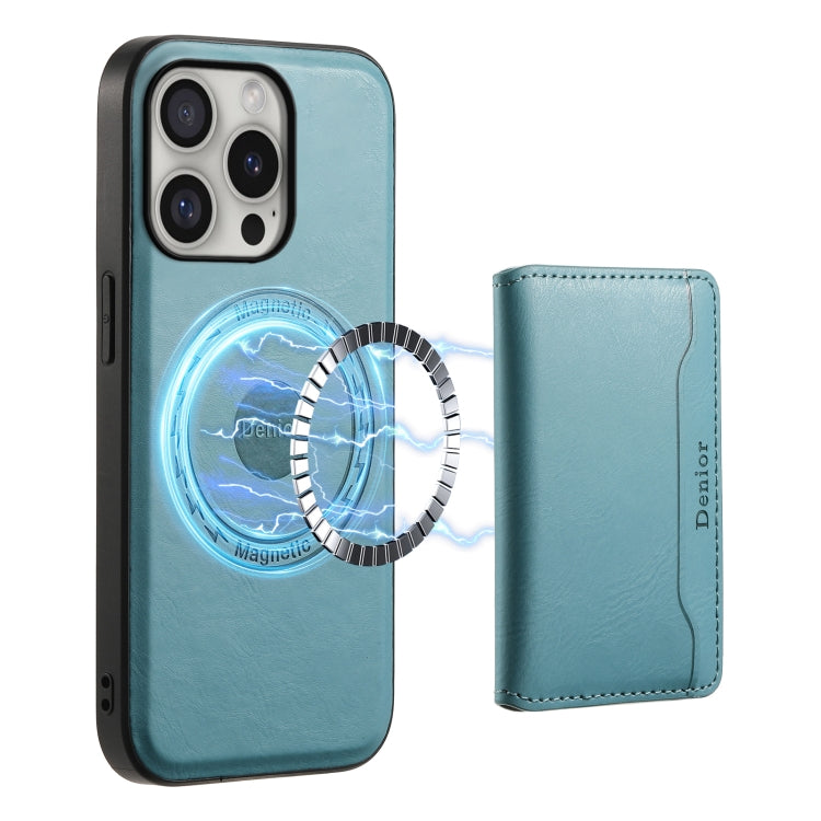 For iPhone 16 Pro Max Denior Cowhide Texture Leather MagSafe Detachable Wallet Phone Case(Blue) - iPhone 16 Pro Max Cases by Denior | Online Shopping South Africa | PMC Jewellery | Buy Now Pay Later Mobicred