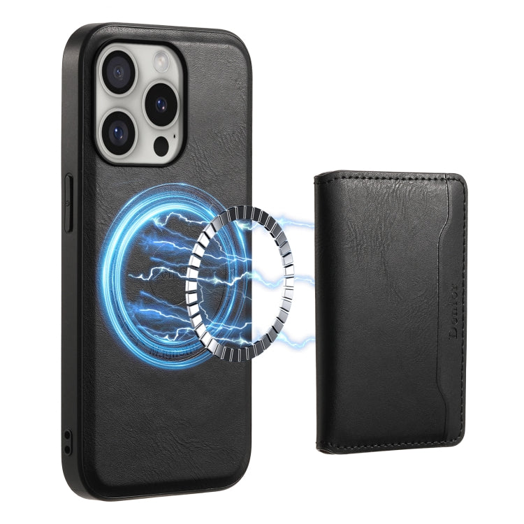 For iPhone 16 Pro Max Denior Cowhide Texture Leather MagSafe Detachable Wallet Phone Case(Black) - iPhone 16 Pro Max Cases by Denior | Online Shopping South Africa | PMC Jewellery | Buy Now Pay Later Mobicred