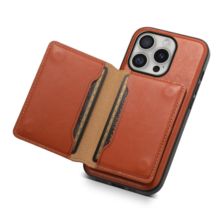 For iPhone 16 Pro Max Denior Cowhide Texture Leather MagSafe Detachable Wallet Phone Case(Brown) - iPhone 16 Pro Max Cases by Denior | Online Shopping South Africa | PMC Jewellery | Buy Now Pay Later Mobicred