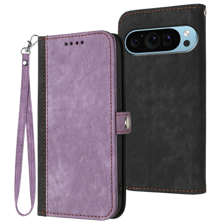 For Google Pixel 9 Pro Side Buckle Double Fold Hand Strap Leather Phone Case(Purple) - Google Cases by PMC Jewellery | Online Shopping South Africa | PMC Jewellery | Buy Now Pay Later Mobicred