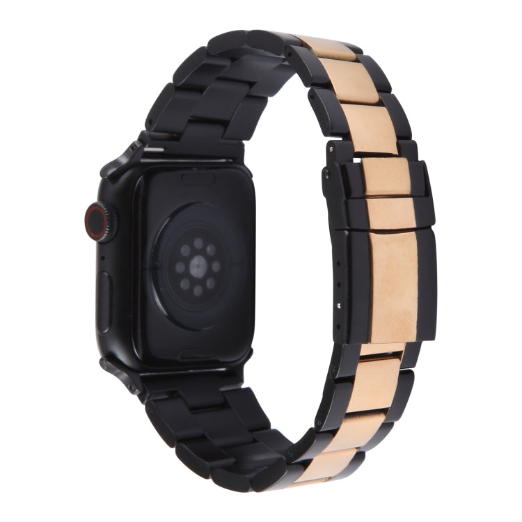 For Apple Watch Series 9 45mm Three-Bead Stainless Steel Watch Band(Black Rose Gold) - Watch Bands by PMC Jewellery | Online Shopping South Africa | PMC Jewellery