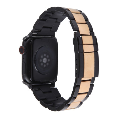 For Apple Watch SE 2022 44mm Three-Bead Stainless Steel Watch Band(Black Rose Gold) - Watch Bands by PMC Jewellery | Online Shopping South Africa | PMC Jewellery