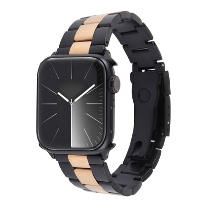 For Apple Watch Series 7 41mm Three-Bead Stainless Steel Watch Band(Black Rose Gold) - Watch Bands by PMC Jewellery | Online Shopping South Africa | PMC Jewellery