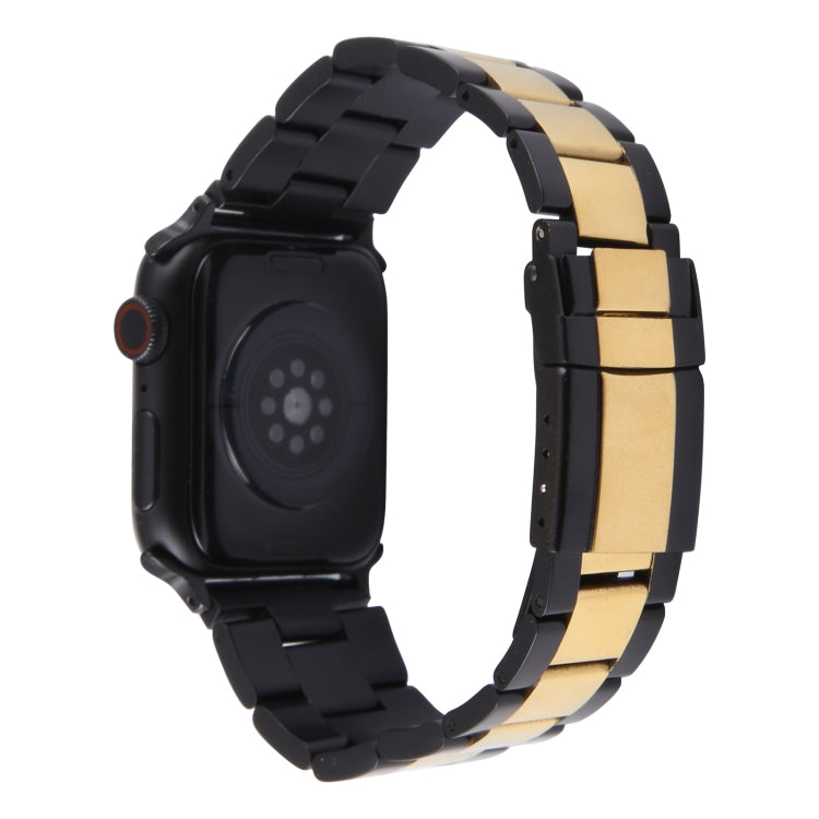 For Apple Watch Series 6 44mm Three-Bead Stainless Steel Watch Band(Black Gold) - Watch Bands by PMC Jewellery | Online Shopping South Africa | PMC Jewellery