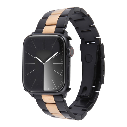 For Apple Watch Series 2 38mm Three-Bead Stainless Steel Watch Band(Black Rose Gold) - Watch Bands by PMC Jewellery | Online Shopping South Africa | PMC Jewellery