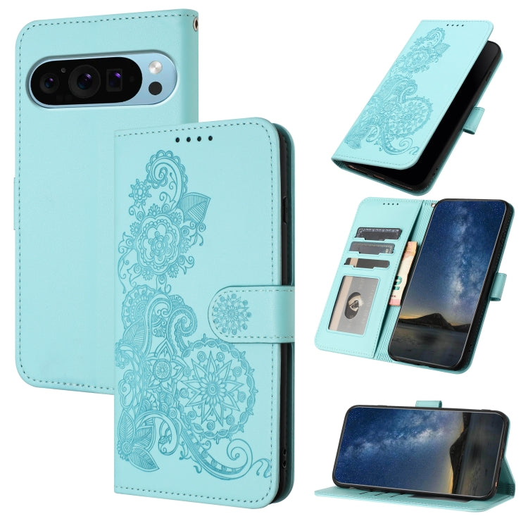 For Google Pixel 9 Pro Datura Flower Embossed Flip Leather Phone Case(Light blue) - Google Cases by PMC Jewellery | Online Shopping South Africa | PMC Jewellery | Buy Now Pay Later Mobicred