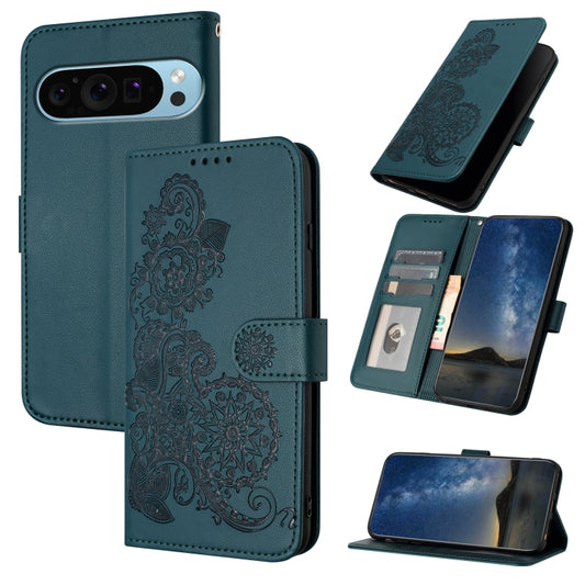 For Google Pixel 9 Datura Flower Embossed Flip Leather Phone Case(Dark Green) - Google Cases by PMC Jewellery | Online Shopping South Africa | PMC Jewellery | Buy Now Pay Later Mobicred