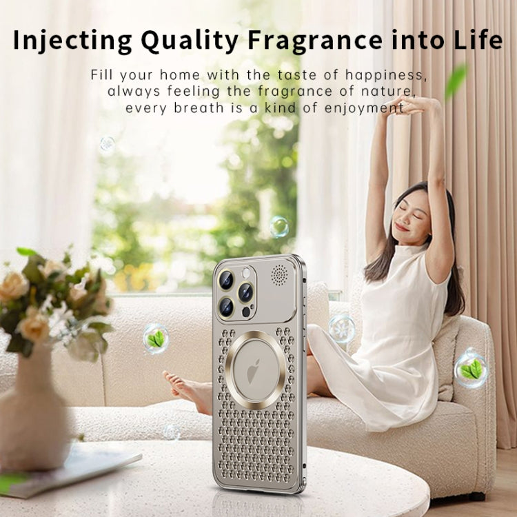 For iPhone 14 Pro Spring Buckle MagSafe Magnetic Metal Aromatherapy Phone Case(Blue) - iPhone 14 Pro Cases by PMC TechLife | Online Shopping South Africa | PMC TechLife