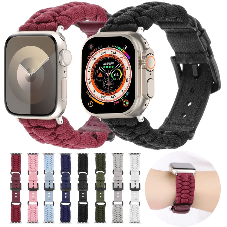 For Apple Watch Ultra 2 49mm Plain Paracord Genuine Leather Watch Band(Black) - Watch Bands by PMC TechLife | Online Shopping South Africa | PMC TechLife | Buy Now Pay Later Mobicred