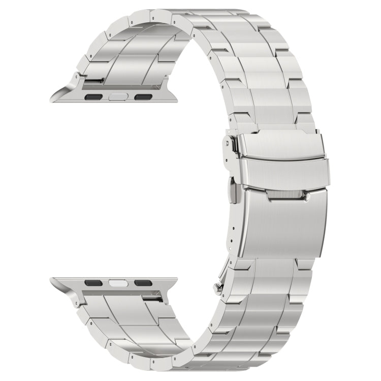 For Apple Watch Ultra 49mm Safety Buckle Trapezoid Titanium Steel Watch Band(Silver) - Watch Bands by PMC Jewellery | Online Shopping South Africa | PMC Jewellery