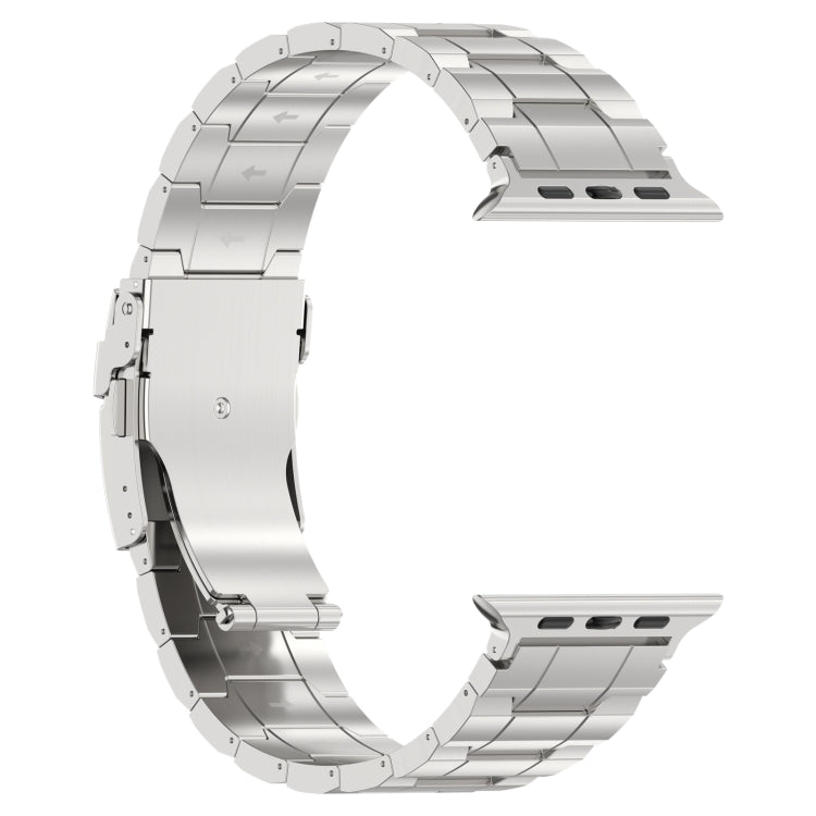 For Apple Watch Series 6 44mm Safety Buckle Trapezoid Titanium Steel Watch Band(Silver) - Watch Bands by PMC Jewellery | Online Shopping South Africa | PMC Jewellery