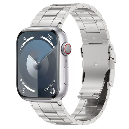 For Apple Watch Series 5 44mm Safety Buckle Trapezoid Titanium Steel Watch Band(Silver) - Watch Bands by PMC Jewellery | Online Shopping South Africa | PMC Jewellery