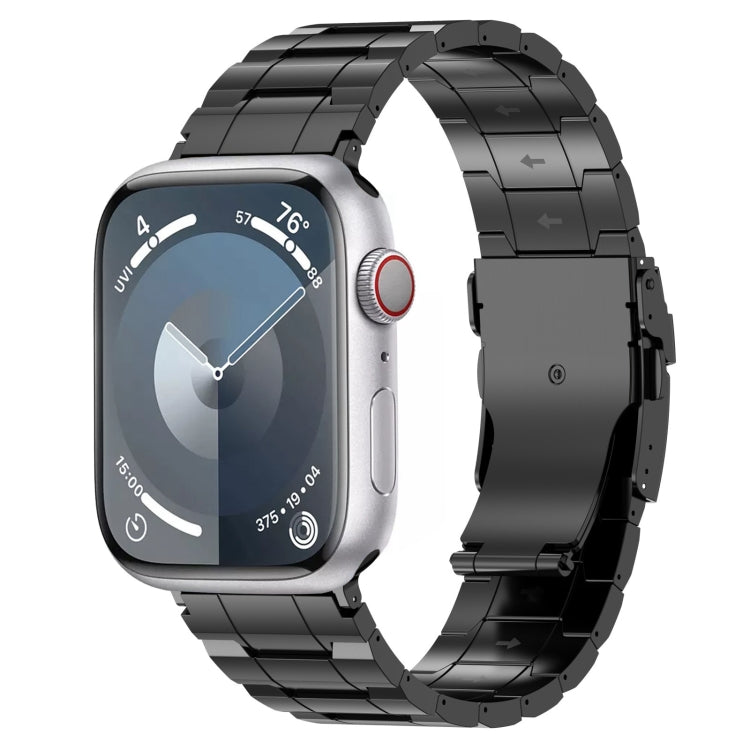 For Apple Watch Series 3 42mm Safety Buckle Trapezoid Titanium Steel Watch Band(Black) - Watch Bands by PMC Jewellery | Online Shopping South Africa | PMC Jewellery