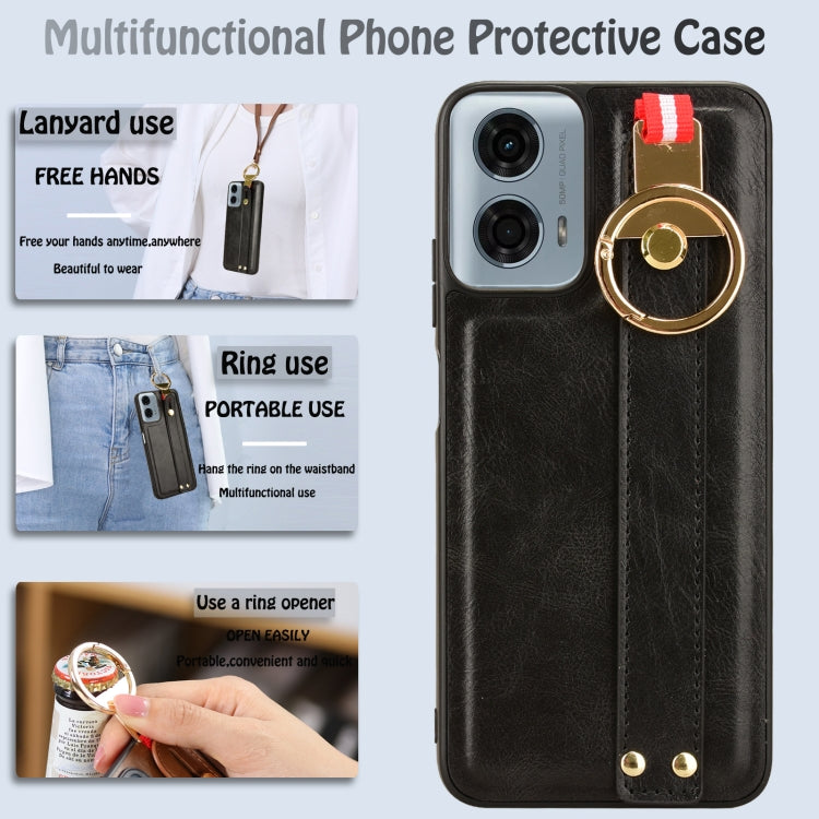 For Motorola Moto G Power 2024 Wristband Leather Back Phone Case(Black) - Motorola Cases by PMC Jewellery | Online Shopping South Africa | PMC Jewellery | Buy Now Pay Later Mobicred