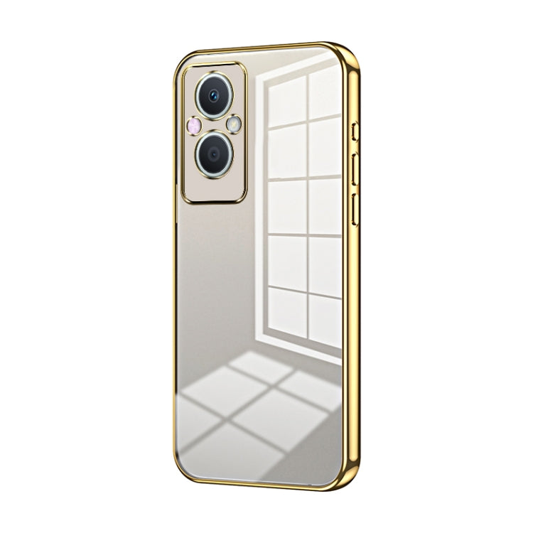 For OPPO Reno7 Z 5G / F21 Pro 5G Transparent Plating Fine Hole Phone Case(Gold) - OPPO Cases by PMC Jewellery | Online Shopping South Africa | PMC Jewellery | Buy Now Pay Later Mobicred