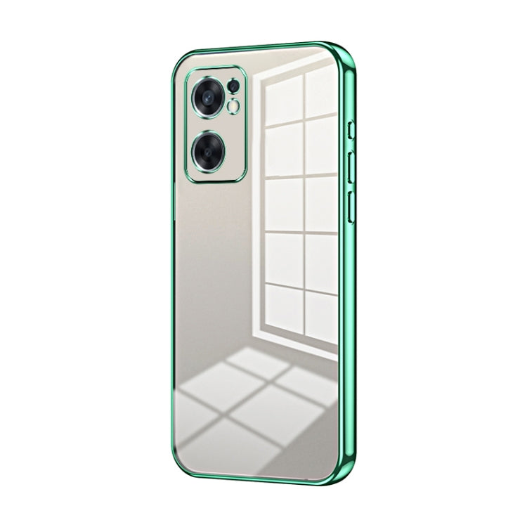 For OPPO Reno7 SE Transparent Plating Fine Hole Phone Case(Green) - OPPO Cases by PMC TechLife | Online Shopping South Africa | PMC TechLife | Buy Now Pay Later Mobicred