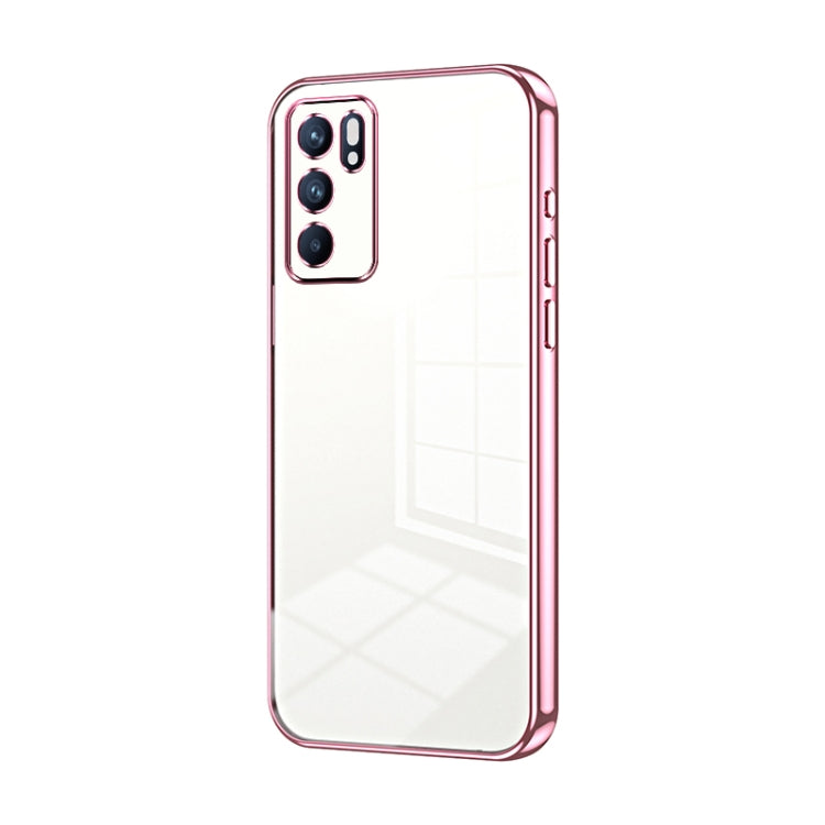 For OPPO Reno6 Indian / Malay Transparent Plating Fine Hole Phone Case(Pink) - OPPO Cases by PMC Jewellery | Online Shopping South Africa | PMC Jewellery | Buy Now Pay Later Mobicred