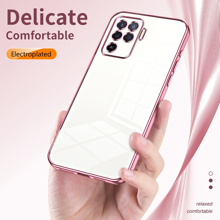 For OPPO A94 4G Transparent Plating Fine Hole Phone Case(Blue) - OPPO Cases by PMC TechLife | Online Shopping South Africa | PMC TechLife | Buy Now Pay Later Mobicred