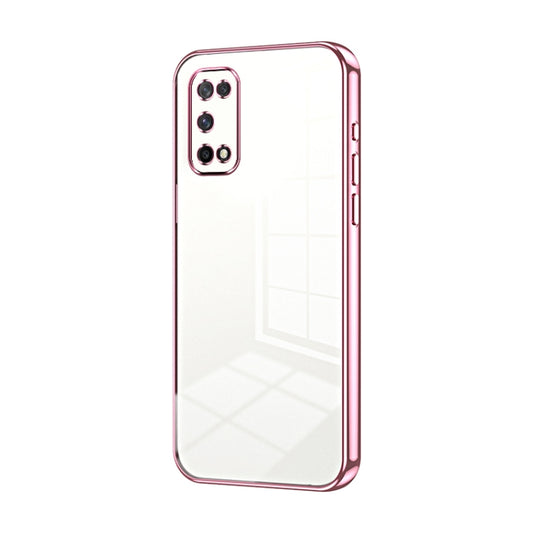 For OPPO K7x / Realme V5 5G Transparent Plating Fine Hole Phone Case(Pink) - OPPO Cases by PMC Jewellery | Online Shopping South Africa | PMC Jewellery | Buy Now Pay Later Mobicred